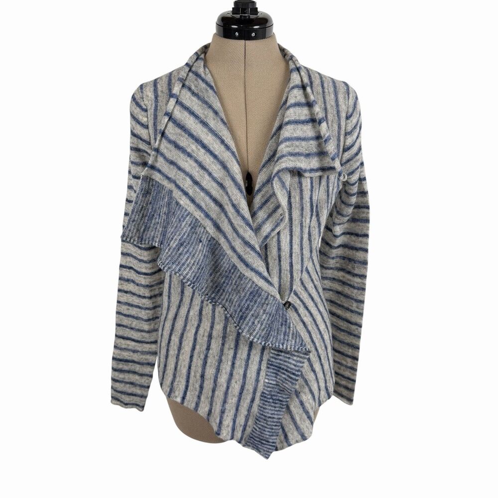 Banana Republic Cardigan Sweater S Gray Blue Stripe Alpaca Wool Waterfall Draped